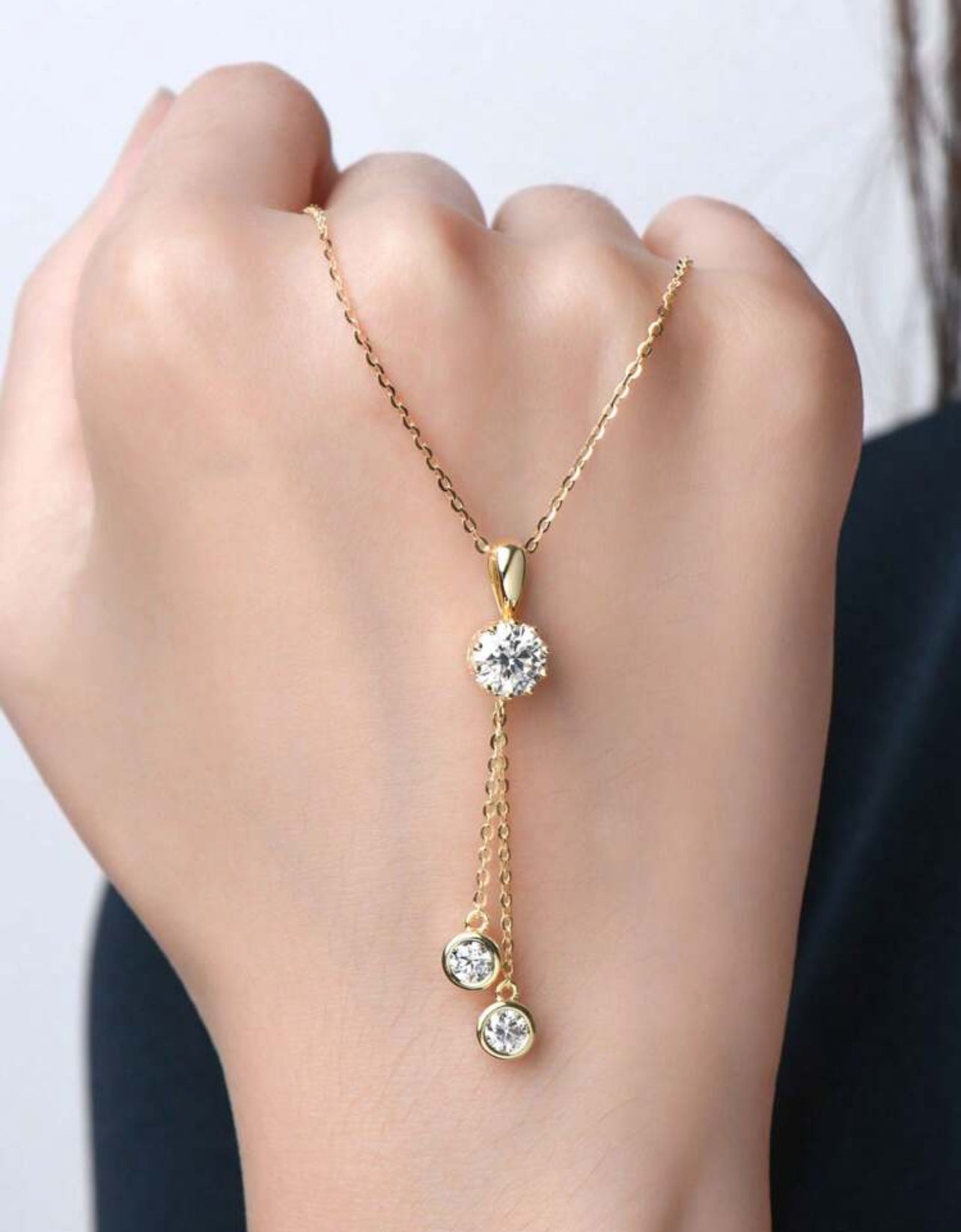 Colar Gravatinha Moissanite Clássico cordão Elo Prata 925 Banho de Ouro 18 k Dourado
