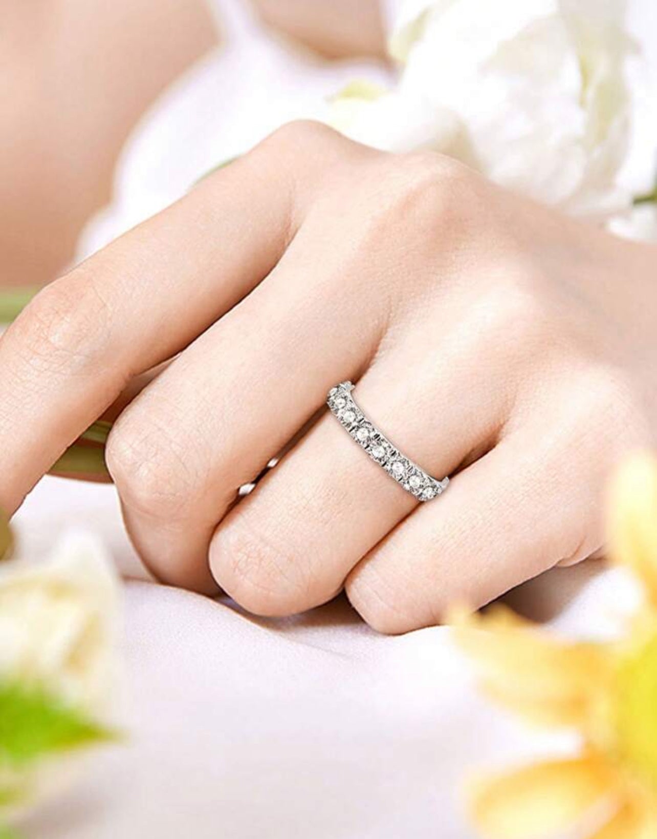 Aliança Completa 3mm com Moissanite Cor D de Corte Redondo de 3mm para Mulheres, Anel de Prata 925 Prata , Certificado GRA Moissanite de 3mm