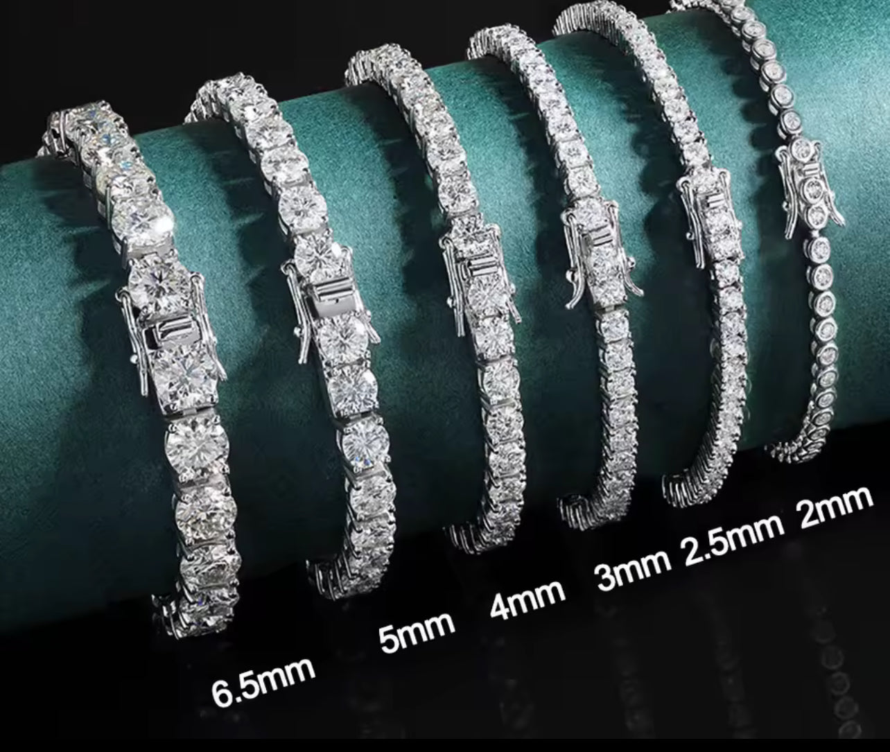 Pulseira Riviera Moissanite Clássico 3mm Prata 925 Banho de Ouro 18k Branco