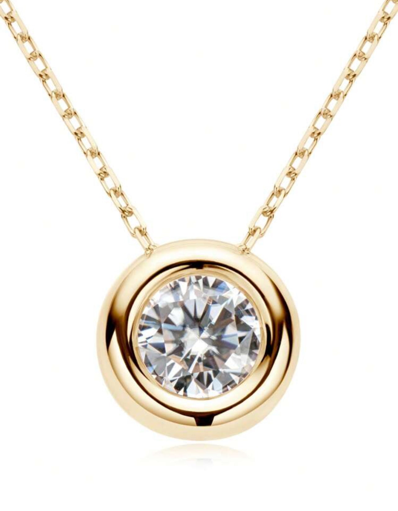 Colar Ponto de Luz Encapado Lumiére Moissanite Clássico cordão Elo Prata 925 Banho de Ouro 18 k Dourado - 1ct 6,5 mm