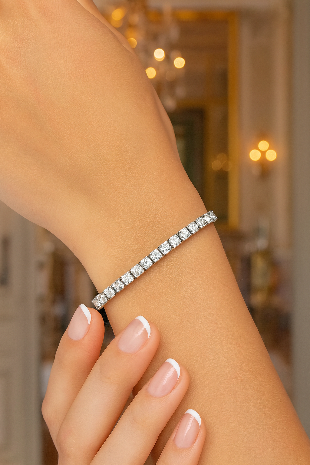Pulseira Riviera Moissanite Clássico 3mm Prata 925 Banho de Ouro 18k Branco