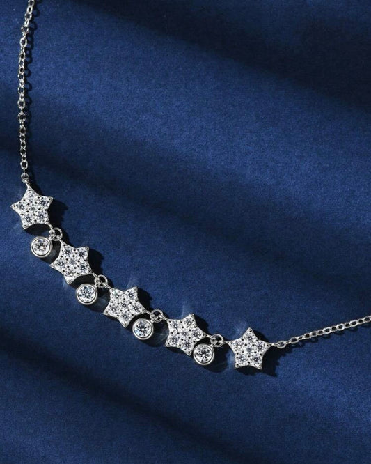 Colar Constelação em Moissanite Clássico cordão Elo Prata 925 Banho de Ouro Branco 18k