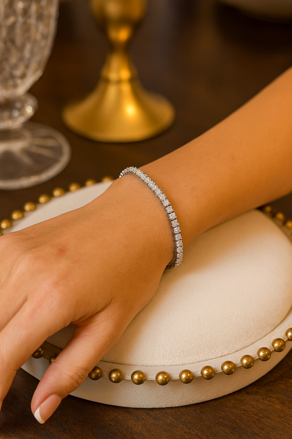 Pulseira Riviera Moissanite Clássico 3mm Prata 925 Banho de Ouro 18k Branco