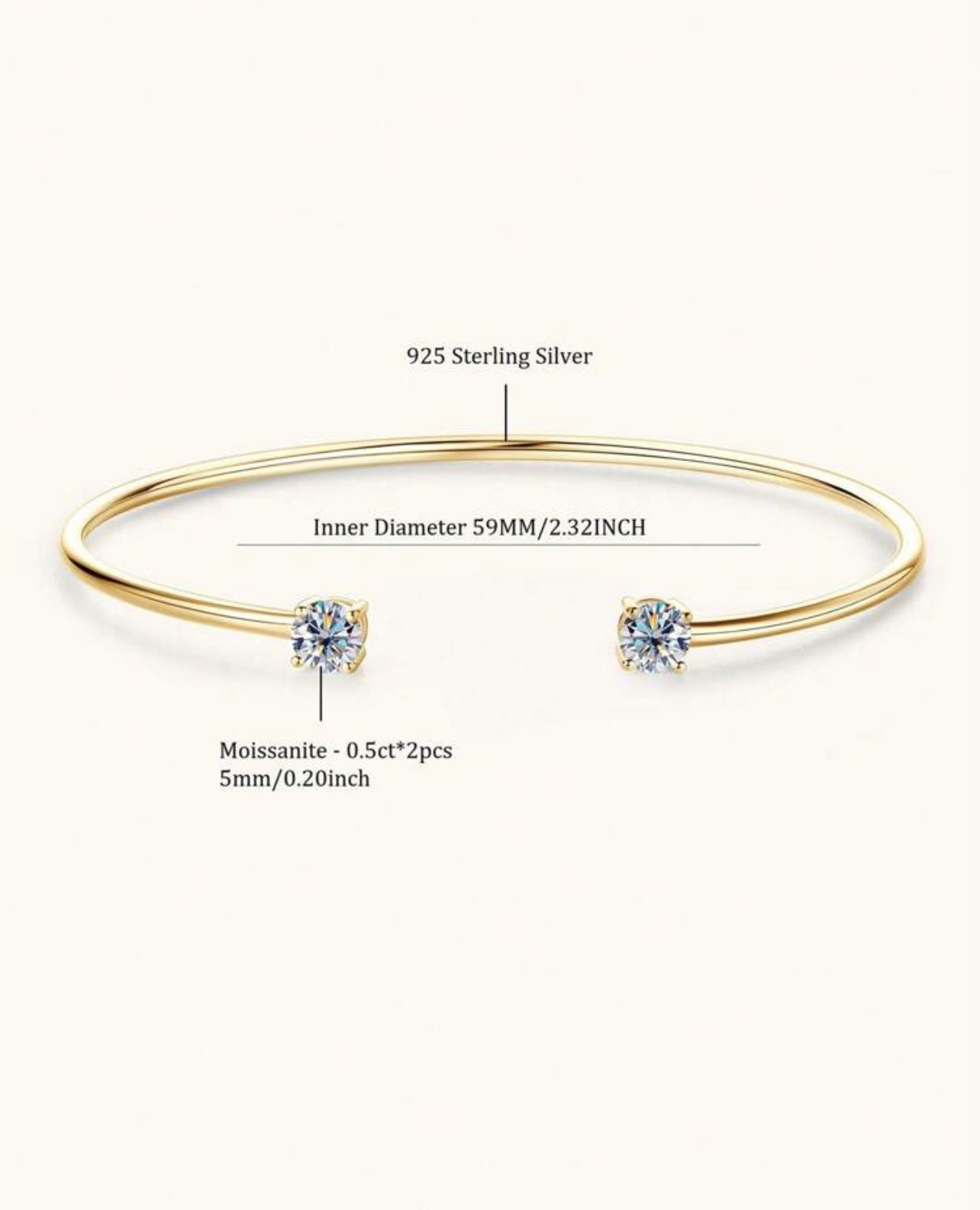 Bracelete Ponto de Luz Encapado Lumiére Moissanite Clássico Prata 925 Banho de Ouro 18 k Dourado
