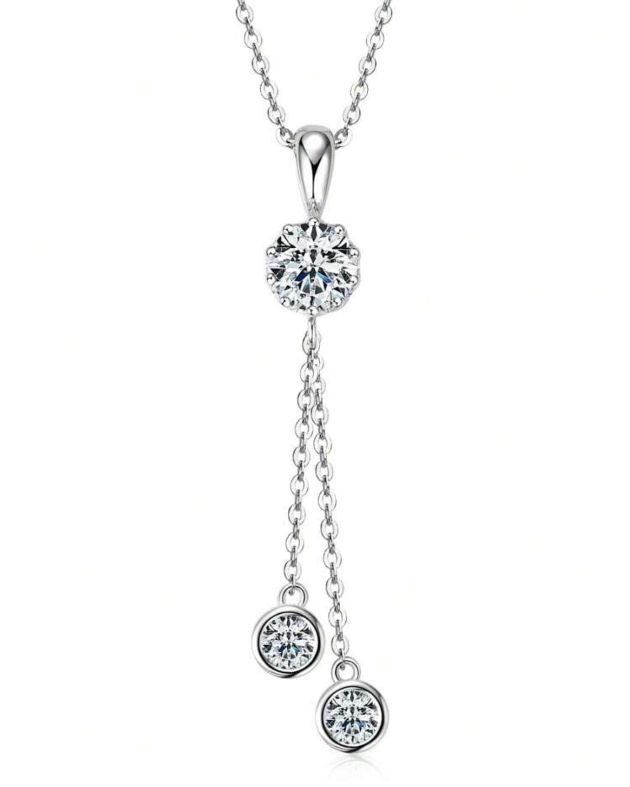 Colar Gravatinha Moissanite Clássico cordão Elo Prata 925 Banho de Ouro 18 k Branco