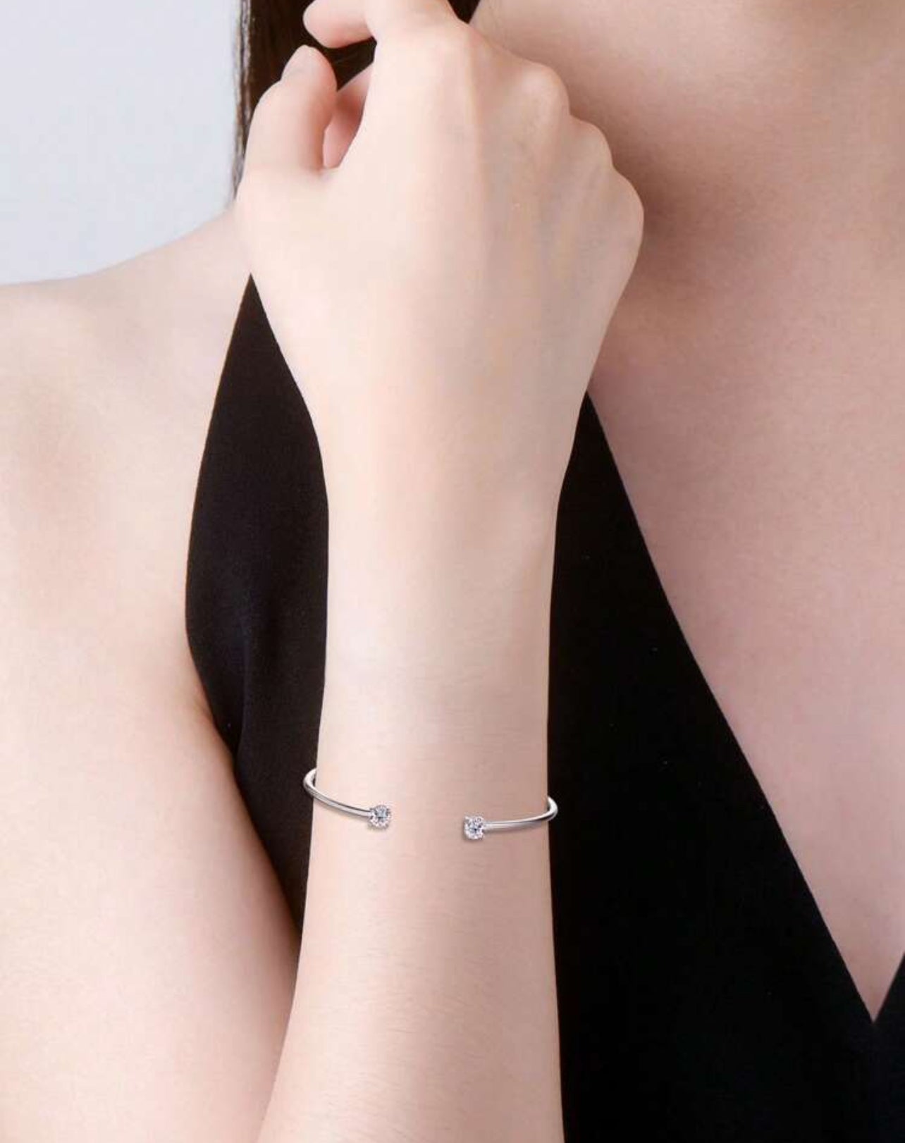 Bracelete Ponto de Luz Encapado Lumiére Moissanite Clássico Prata 925 Banho de Ouro 18 k Branco