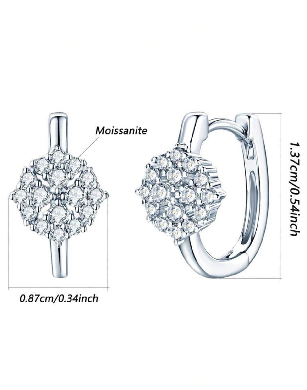 Par de Brincos de Argola Chuveirinho de Moissanite Elegante par de argolas confeccionadas em Prata 925 com banho em Ouro Branco 18K,