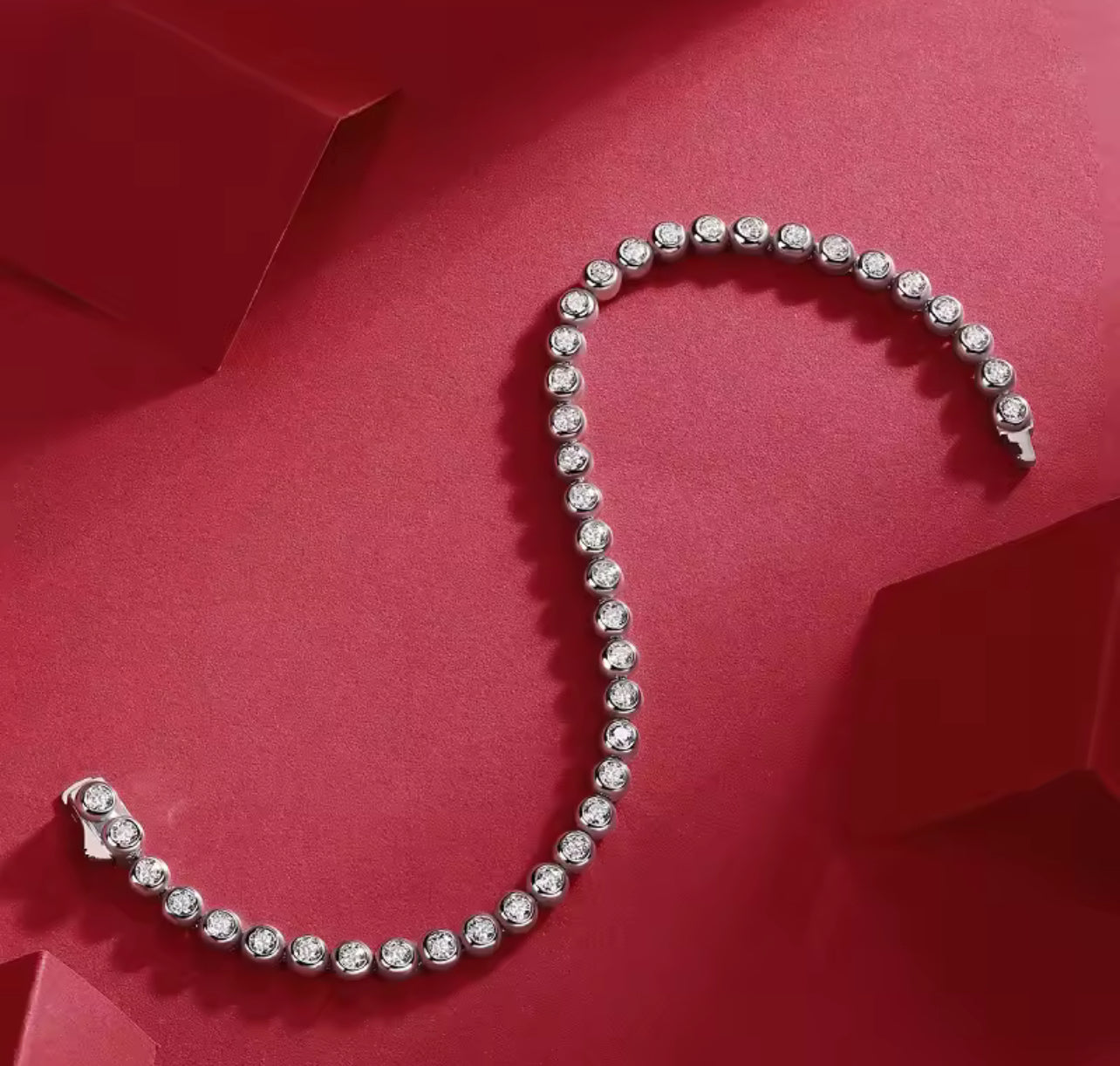 Pulseira Riviera Moissanite Clássico 2mm Prata 925 Banho de Ouro 18 k Branco