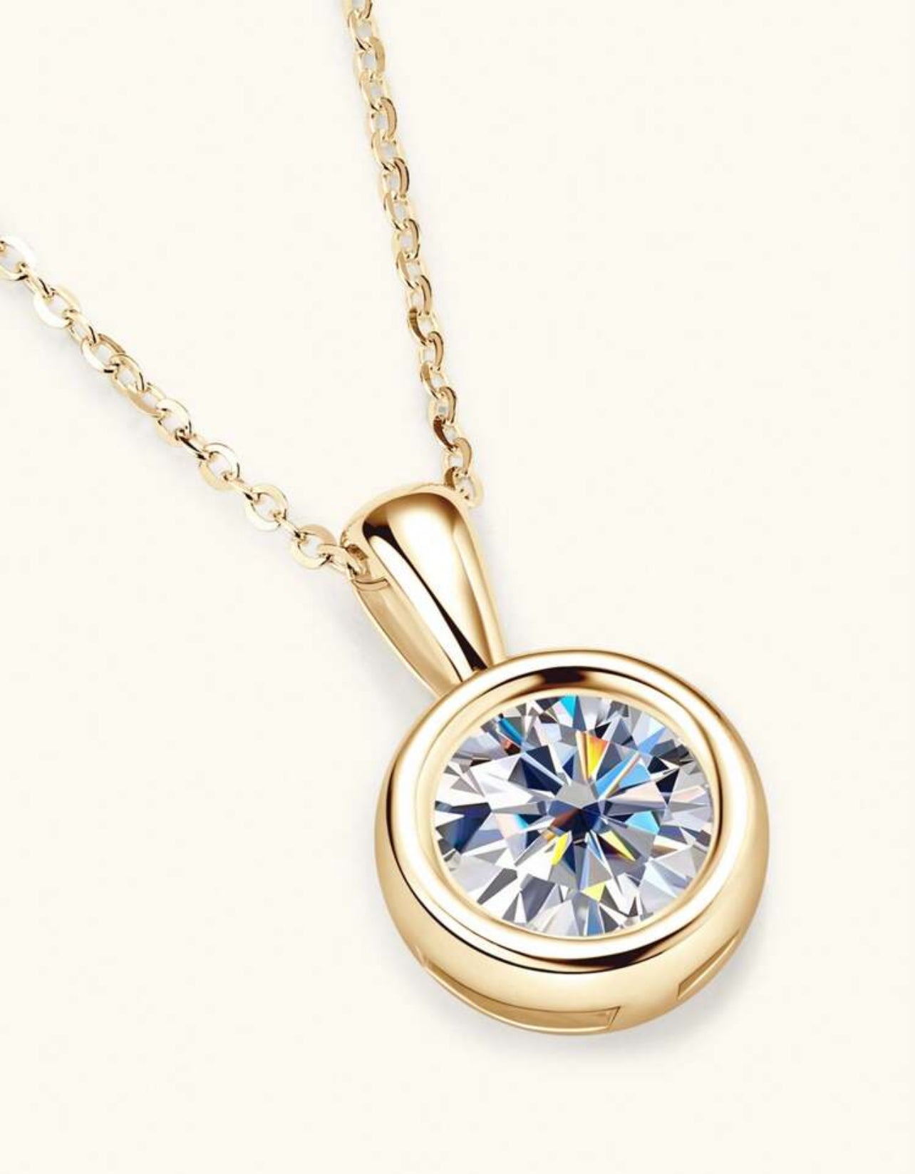 Colar Ponto de Luz Encapado Lumiére Moissanite Clássico cordão Elo Prata 925 Banho de Ouro 18 k Dourado - 2ct  8mm