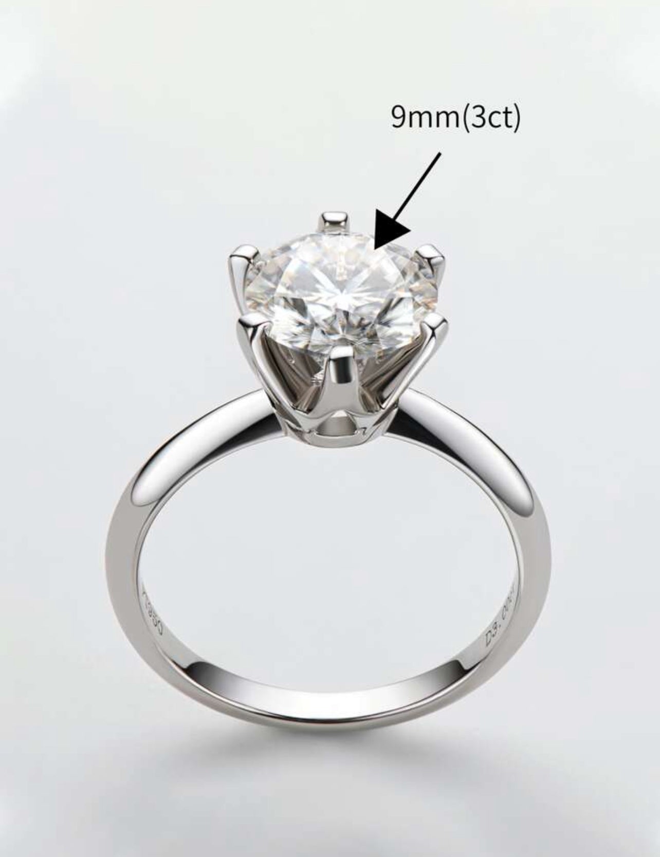 Solitário em Moissanite 1 Pedra com corte redondo,Prata 925, cor D-E, pureza VVS1, com pedras de 9mm,3ct acompanhada de Certificado GRA da pedra