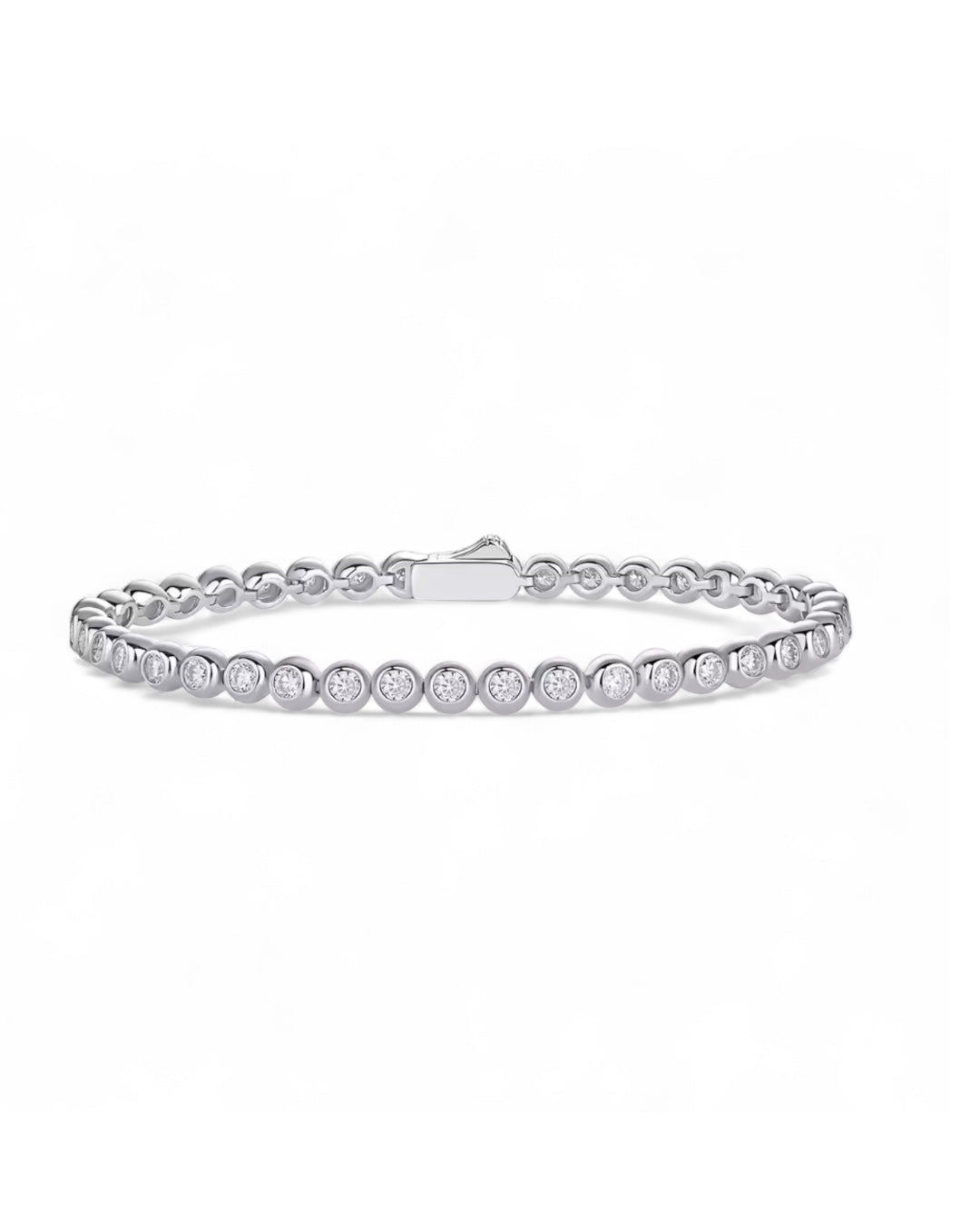 Pulseira Riviera Moissanite Clássico 2mm Prata 925 Banho de Ouro 18 k Branco