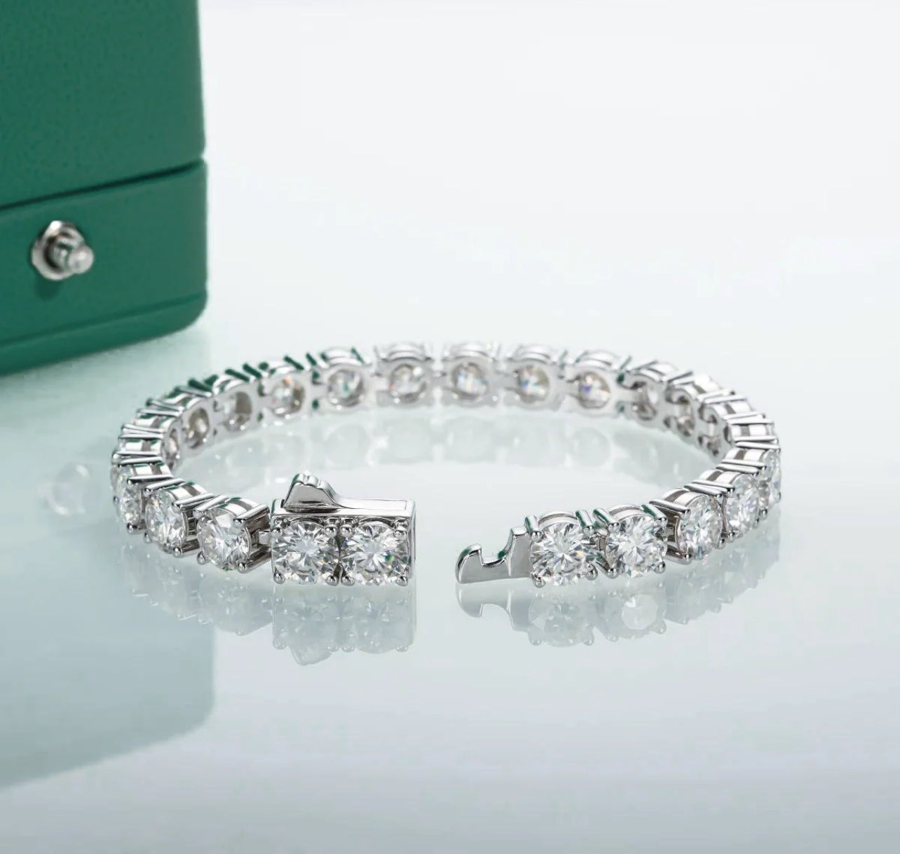Pulseira Riviera Moissanite Clássico 6,5 mm Prata 925 Banho de Ouro 18k Branco