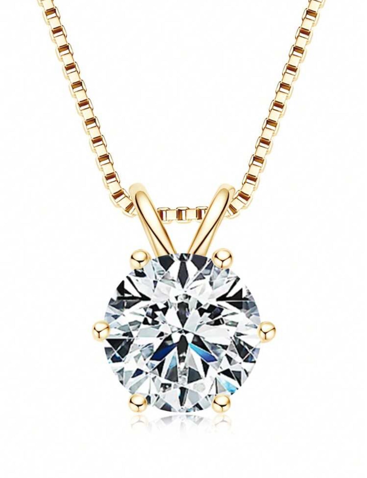 Colar Ponto de Luz Moissanite Clássico / 8mm - 2CT Prata 925 Banho de Ouro 18 k Dourado