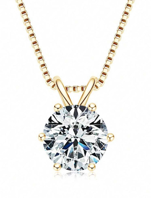 Colar Ponto de Luz Moissanite Clássico / 8mm - 2CT Prata 925 Banho de Ouro 18 k Dourado