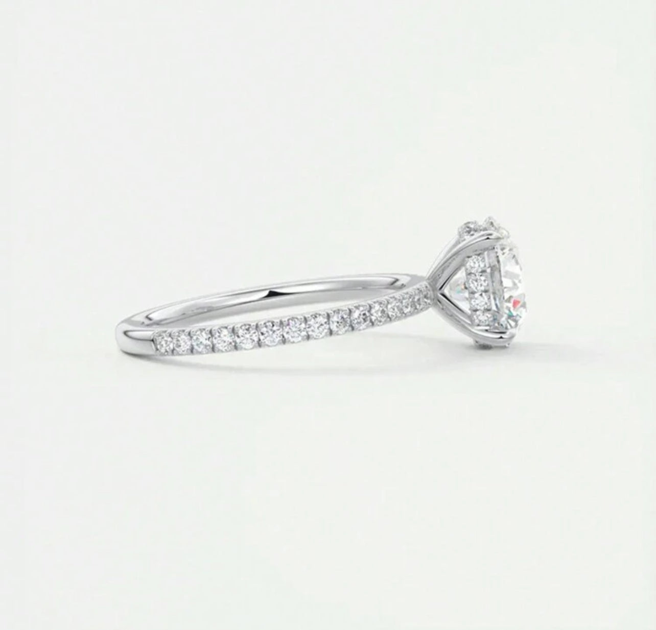 Anel Solitário Cravejado - Em Diamantes Moissanite em Prata 925 - 2 Ct (8 mm) - Certificado GRA