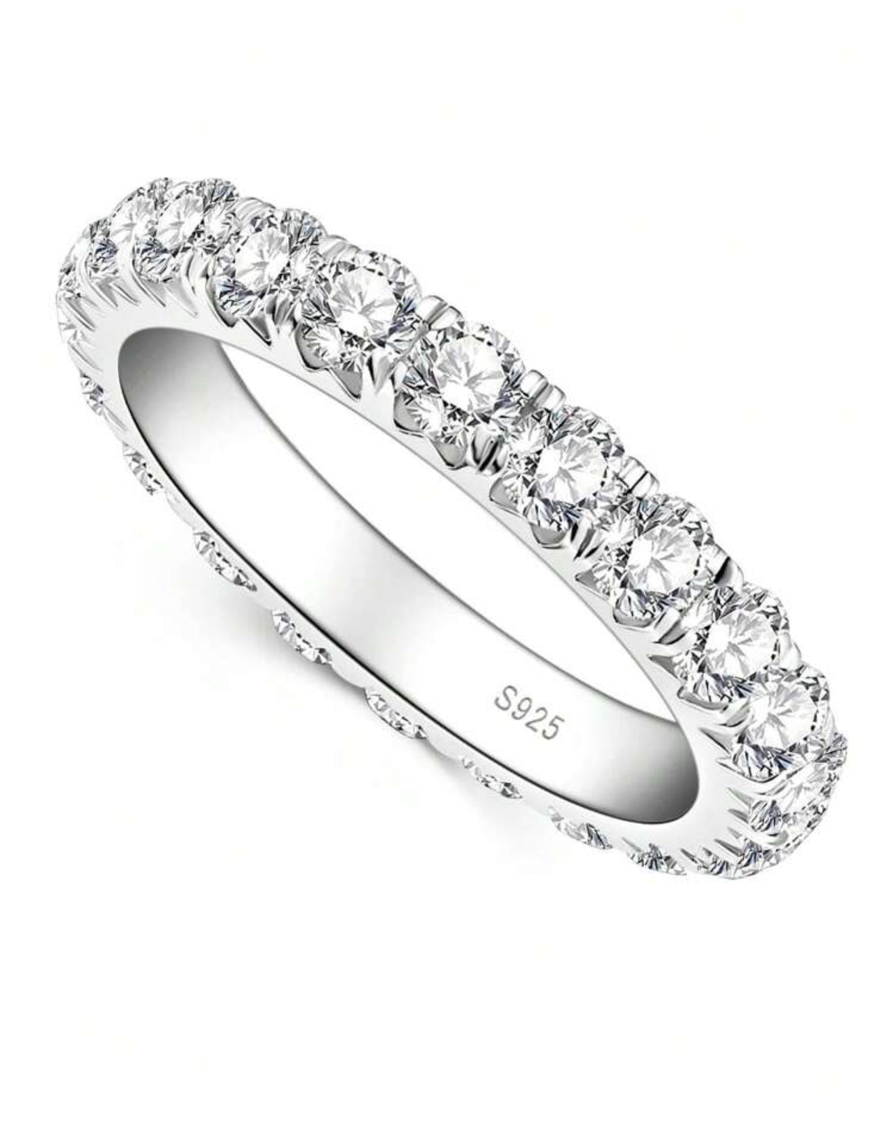 Aliança Completa 3mm com Moissanite Cor D de Corte Redondo de 3mm para Mulheres, Anel de Prata 925 Prata , Certificado GRA Moissanite de 3mm