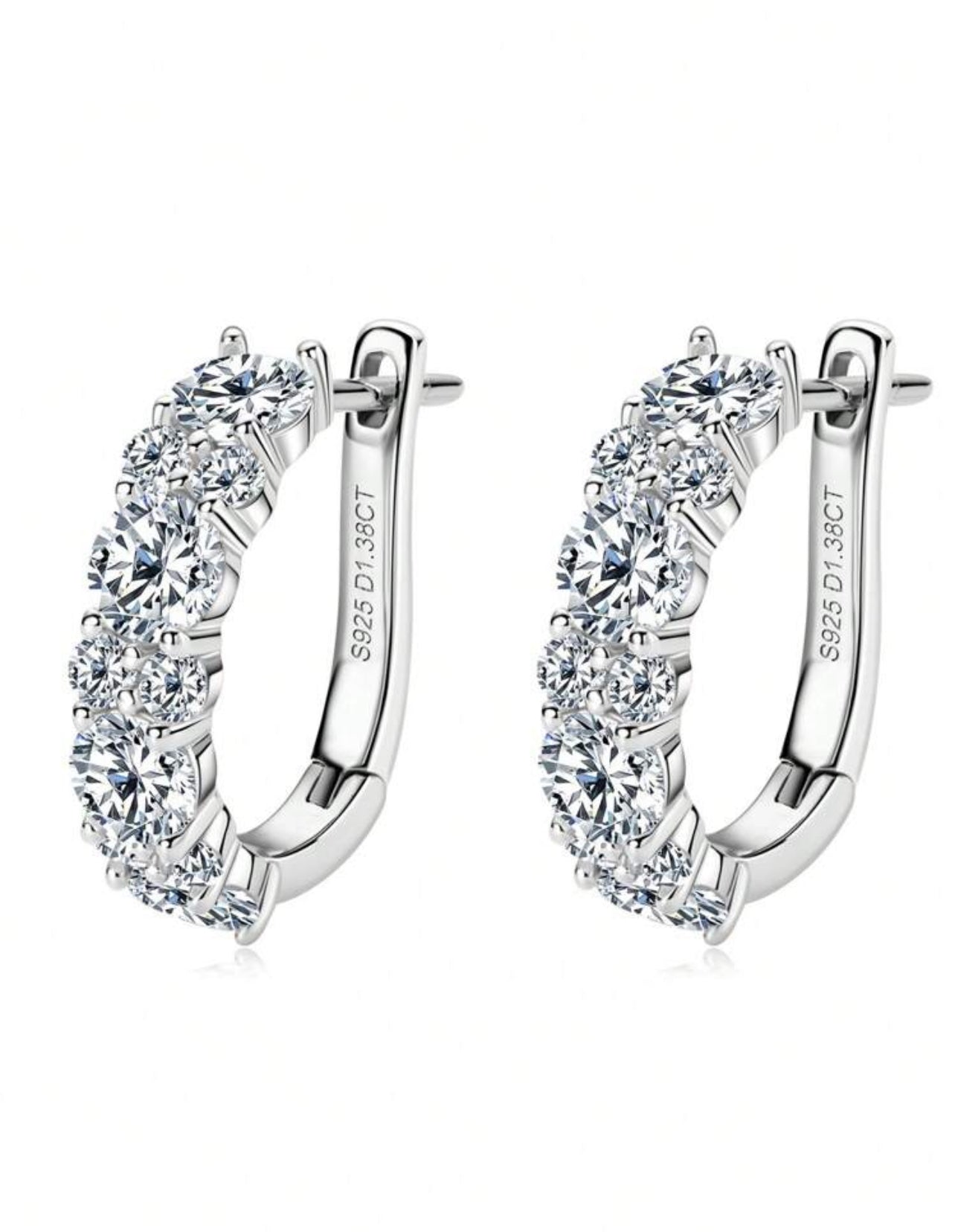 1 Par de Brincos Aurora Moissanita para Mulheres Prata 925 com Banho em ouro Branco 18k Corte Redondo de 4mm e 2mm Brincos Argola de Moissanita