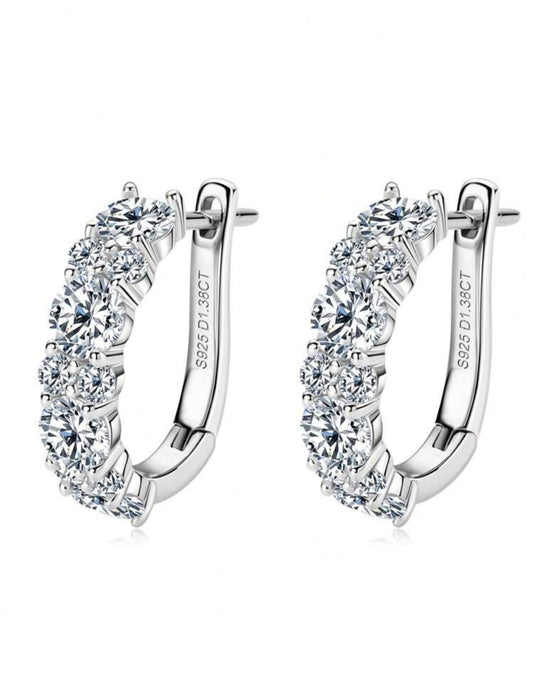 1 Par de Brincos Aurora Moissanita para Mulheres Prata 925 com Banho em ouro Branco 18k Corte Redondo de 4mm e 2mm Brincos Argola de Moissanita