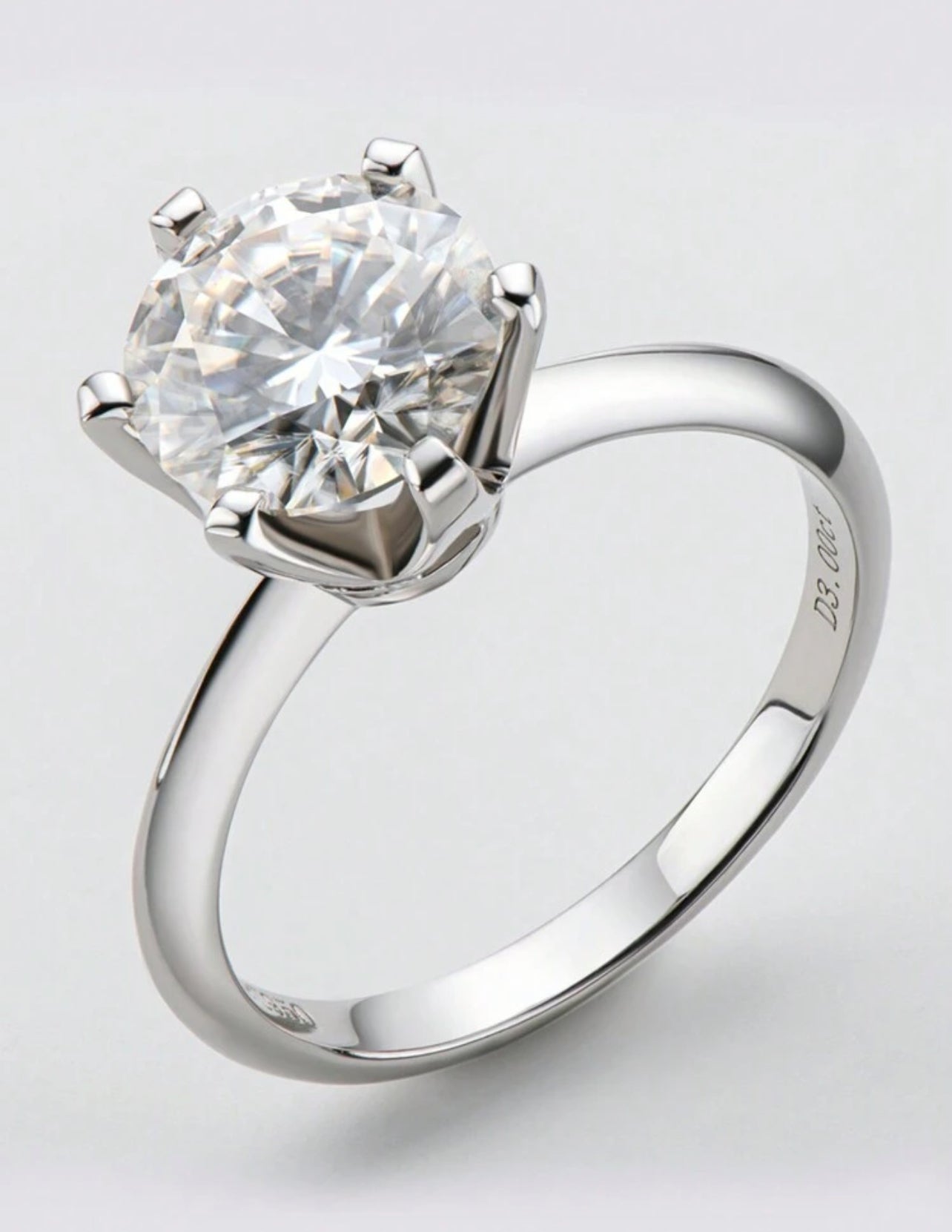 Solitário em Moissanite 1 Pedra com corte redondo,Prata 925, cor D-E, pureza VVS1, com pedras de 9mm,3ct acompanhada de Certificado GRA da pedra