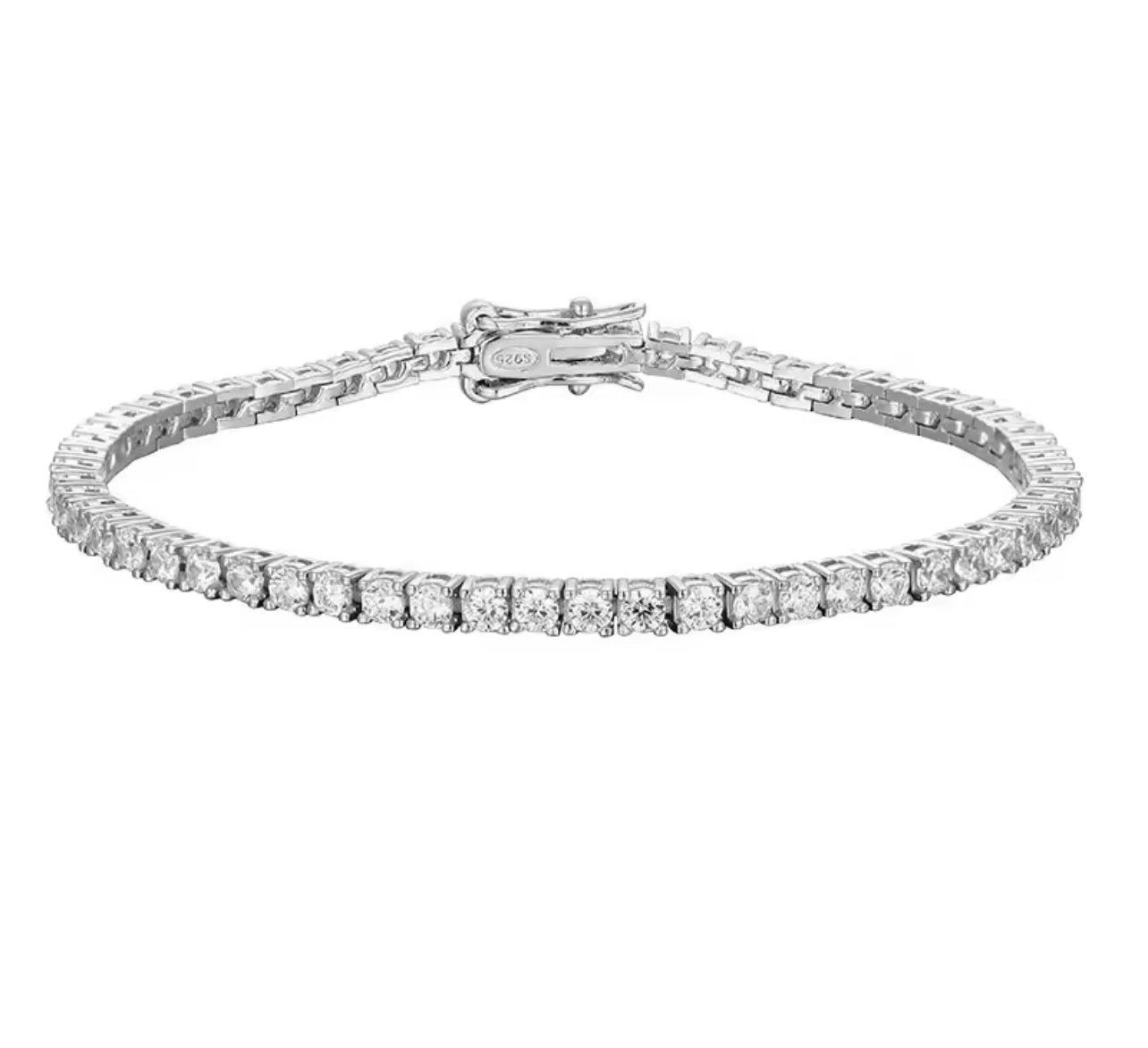 Pulseira Riviera Moissanite Clássico 2,5 mm Prata 925 Banho de Ouro 18k Branco
