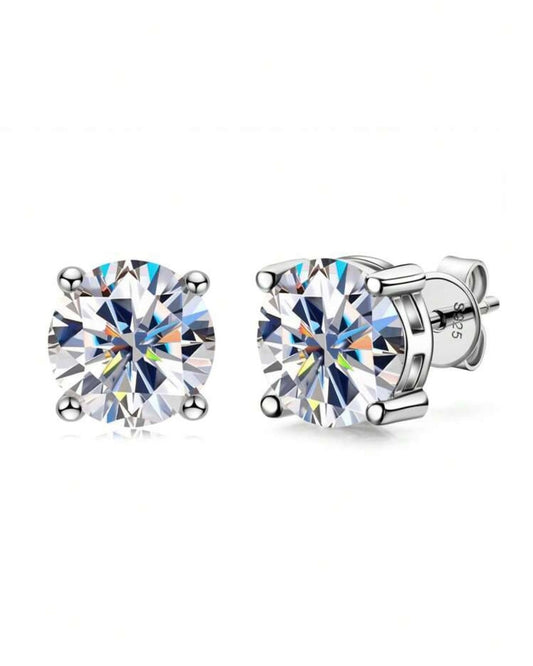 Brinco Ponto Luz Moissanite - Prata 925 Banho de Ouro 18 K