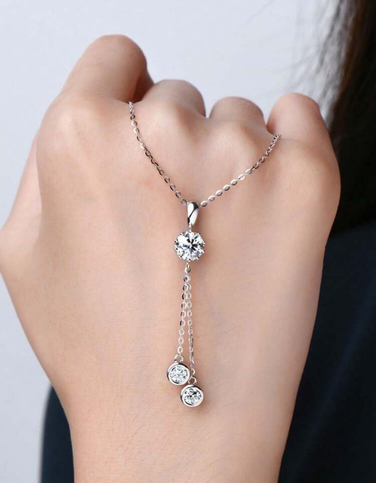 Colar Gravatinha Moissanite Clássico cordão Elo Prata 925 Banho de Ouro 18 k Branco