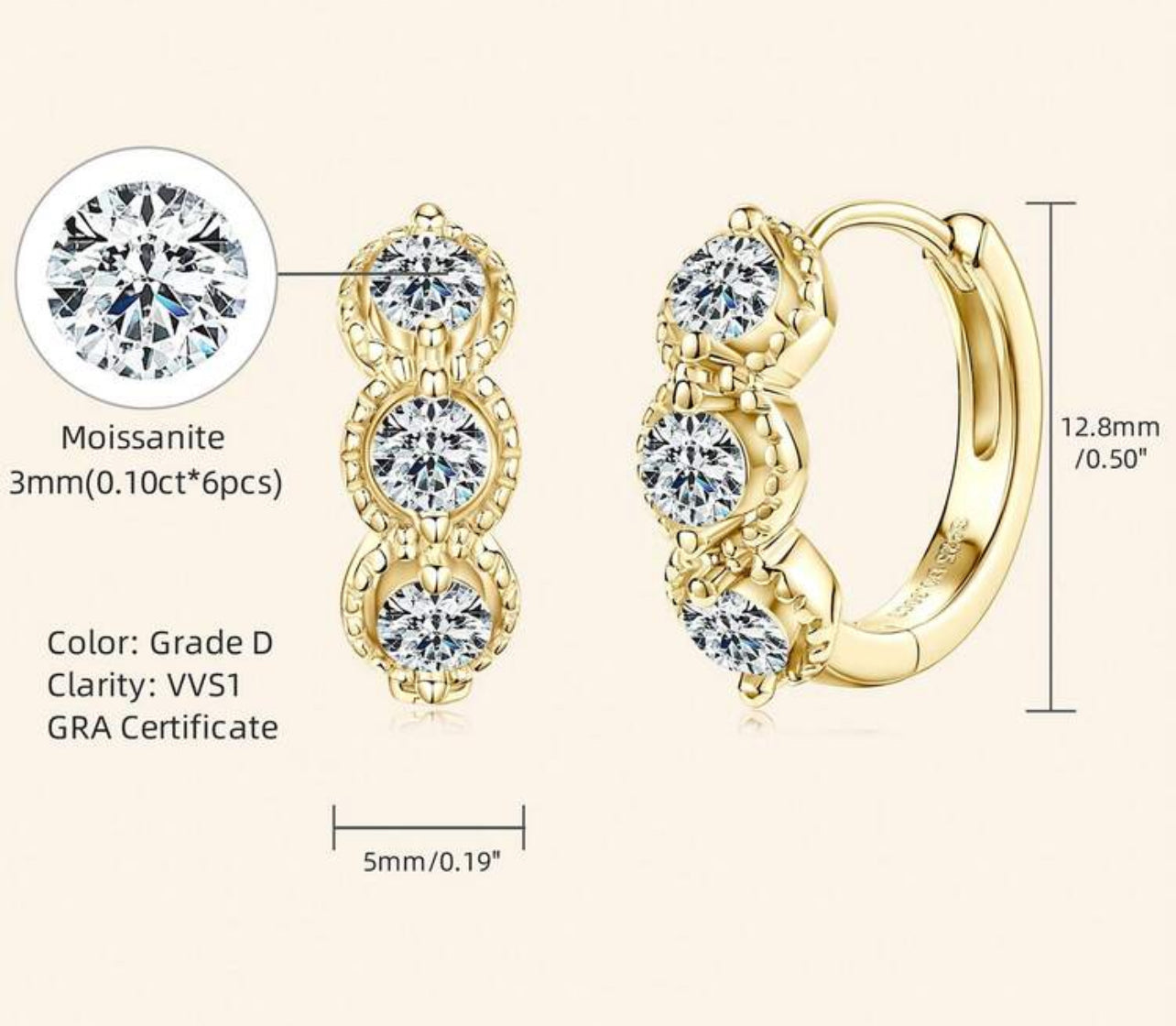Par de Brincos de Argola Clássicos Retrô de Moissanite
Elegante par de argolas confeccionadas em Prata 925 com banho em Ouro 18K,