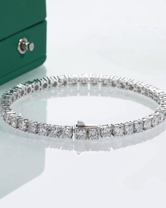 Pulseira Riviera Moissanite Clássico 4mm Prata 925 Banho de Ouro 18k Branco