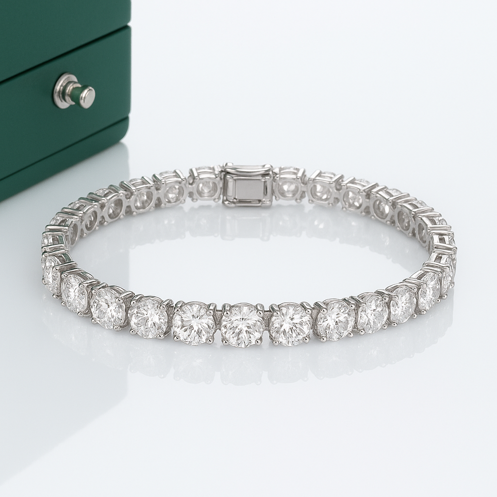 Pulseira Riviera Moissanite Clássico 5 mm Prata 925 Banho de Ouro 18k Branco