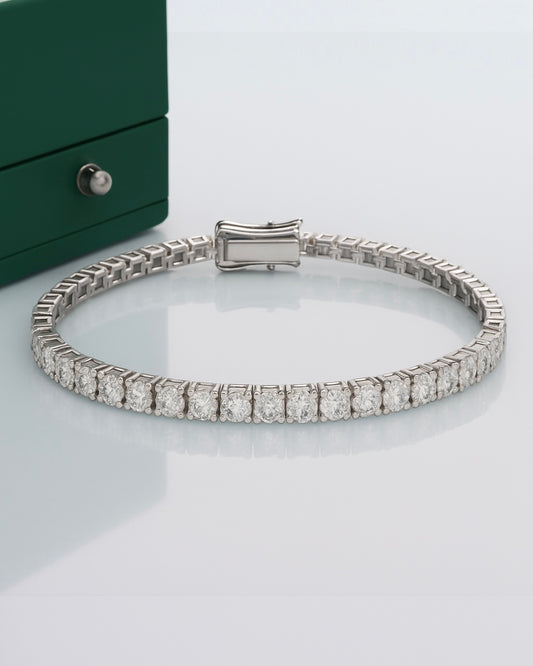 Pulseira Riviera Moissanite Clássico 3mm Prata 925 Banho de Ouro 18k Branco