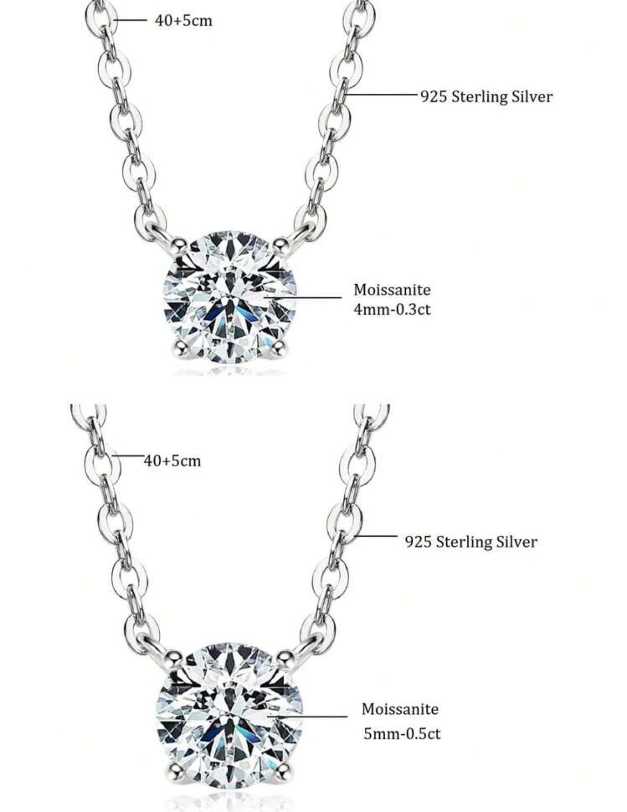 Colar Ponto de Luz Moissanite Cordão Elo/ 6,5 mm - 1 CT Prata 925 Banho de Ouro 18 k