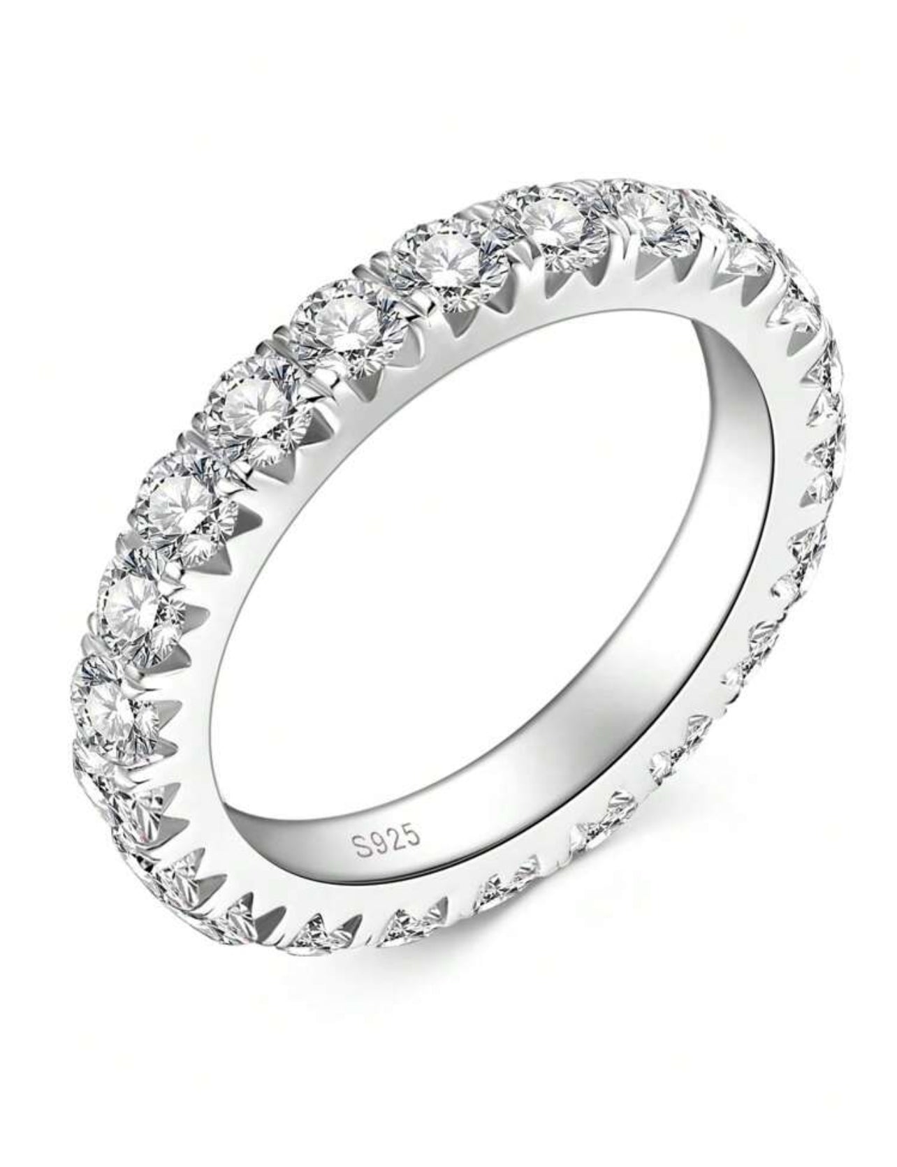 Aliança Completa 3mm com Moissanite Cor D de Corte Redondo de 3mm para Mulheres, Anel de Prata 925 Prata , Certificado GRA Moissanite de 3mm