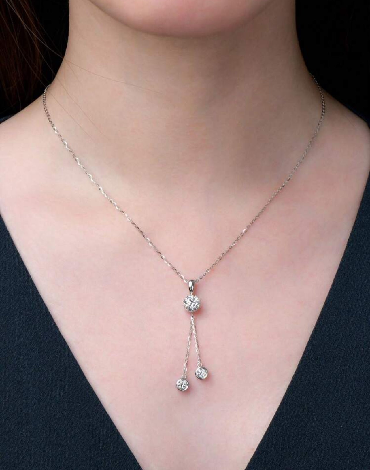 Colar Gravatinha Moissanite Clássico cordão Elo Prata 925 Banho de Ouro 18 k Branco