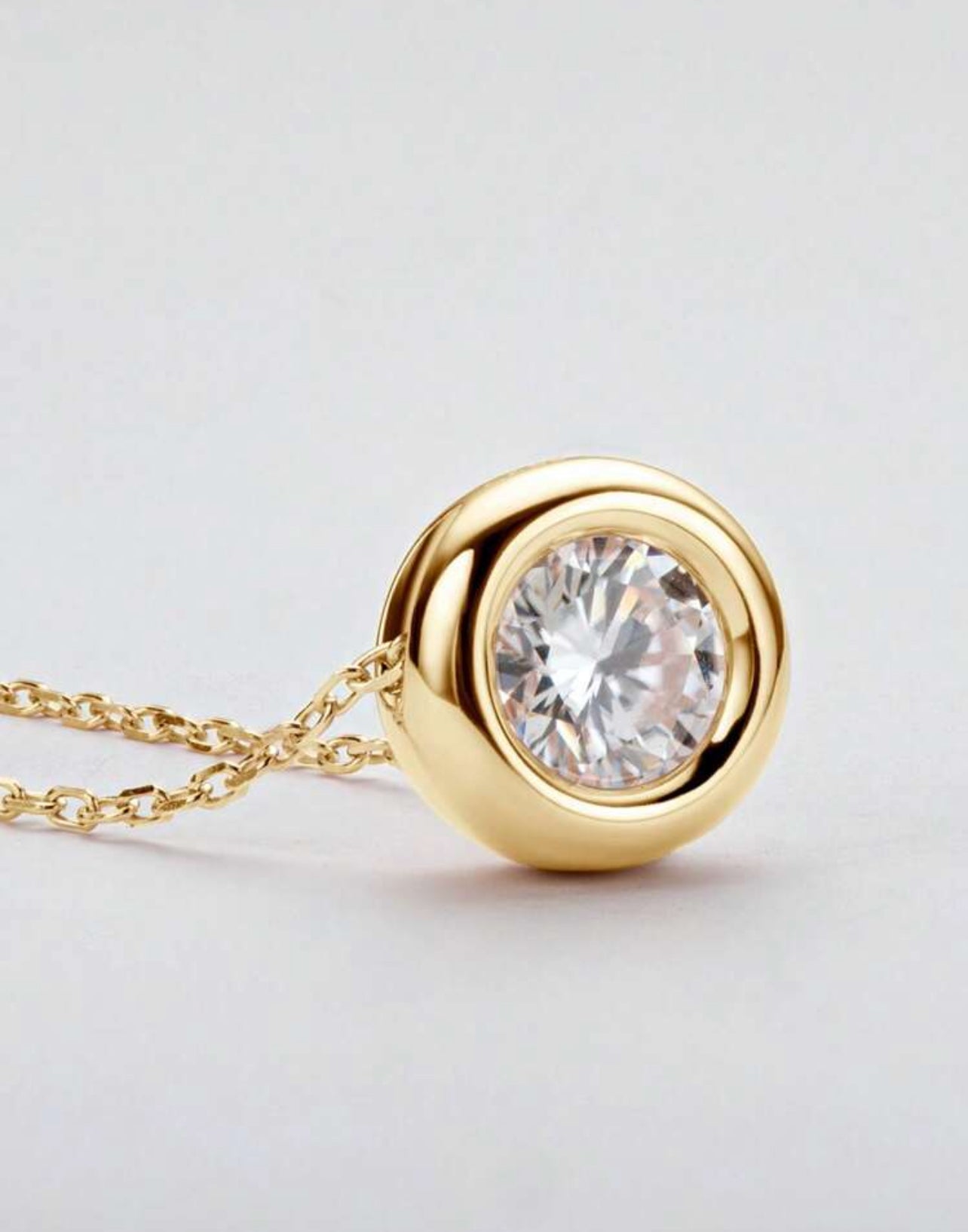 Colar Ponto de Luz Encapado Lumiére Moissanite Clássico cordão Elo Prata 925 Banho de Ouro 18 k Dourado - 1ct 6,5 mm