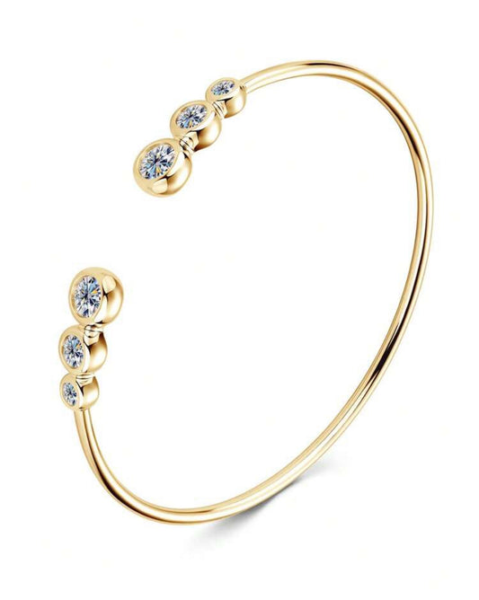 Bracelete Ponto de Luz Encapado Aurora Moissanite Clássico Prata 925 Banho de Ouro 18 k Dourado