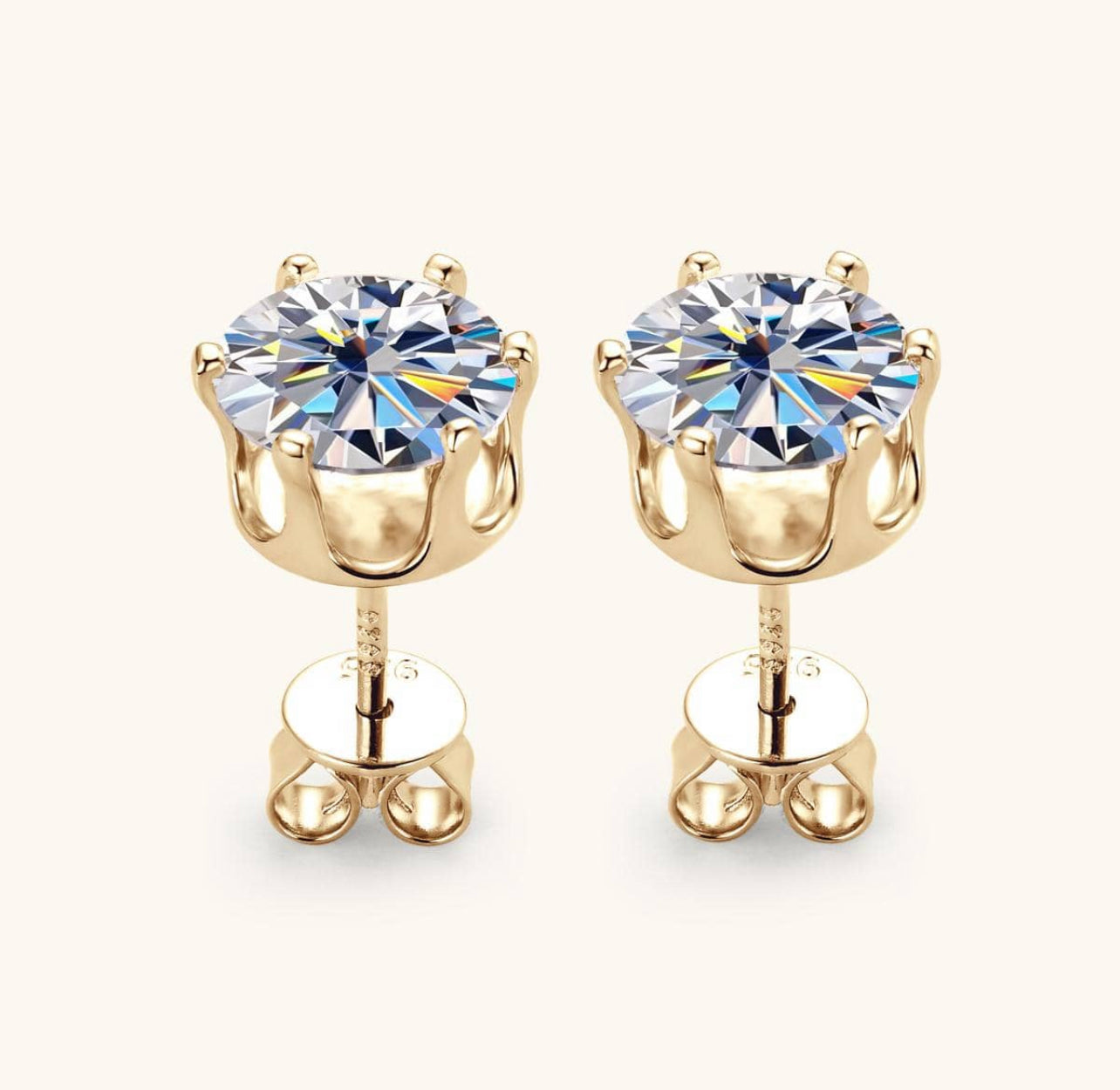Brinco Ponto Luz Moissanite - Prata 925 Banho de Ouro Amarelo 18 K