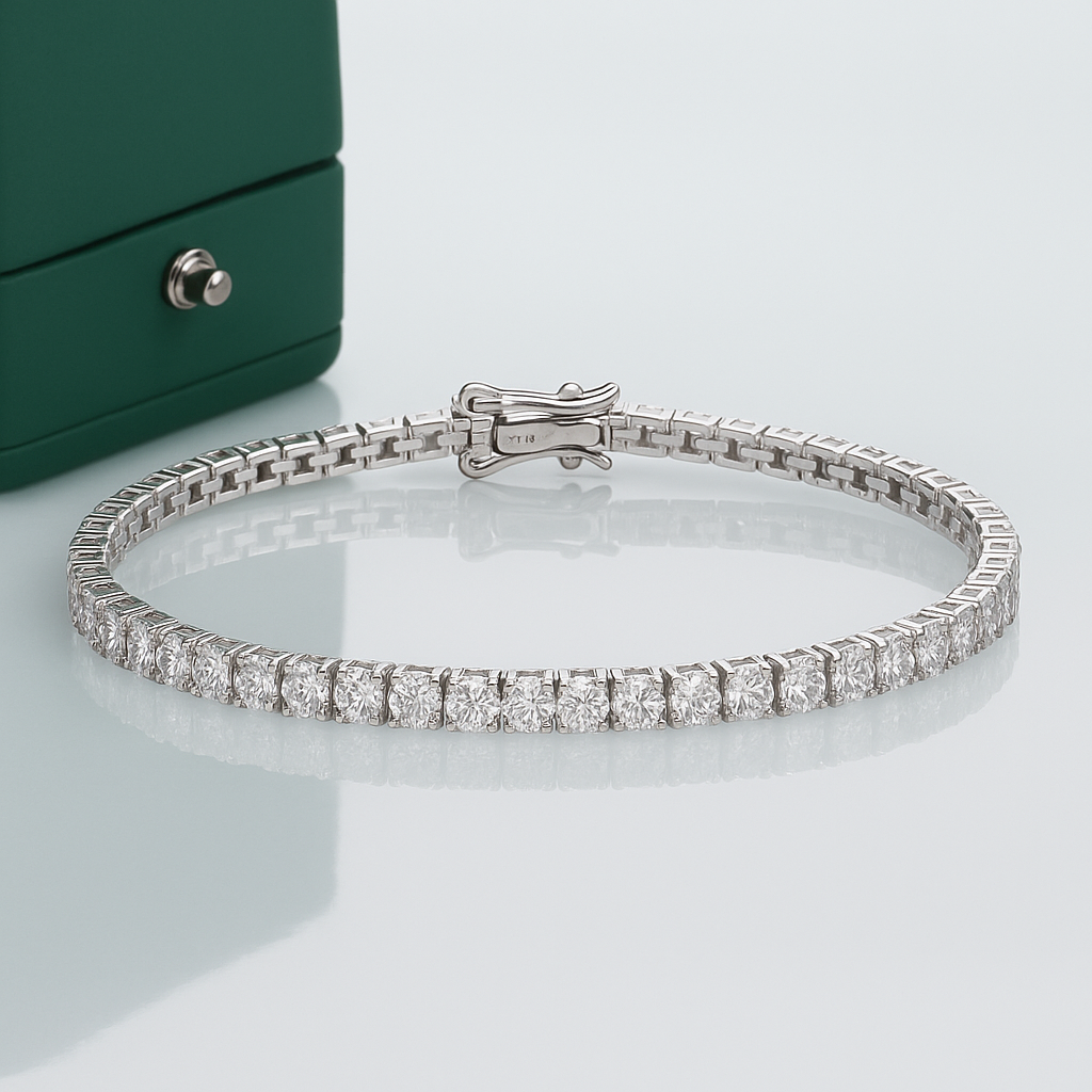 Pulseira Riviera Moissanite Clássico 2,5 mm Prata 925 Banho de Ouro 18k Branco