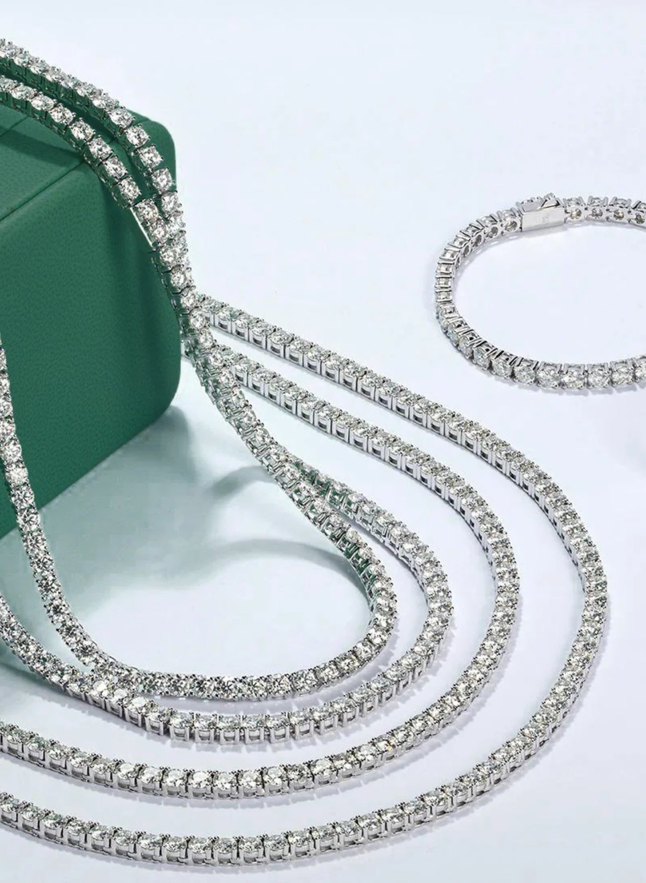 Colar Riviera Moissanite Prata 925 Banho de Ouro Branco 18k