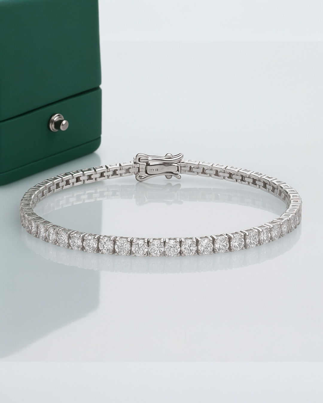 Pulseira Riviera Moissanite Clássico 2,5 mm Prata 925 Banho de Ouro 18k Branco