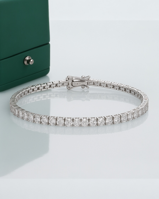 Pulseira Riviera Moissanite Clássico 2,5 mm Prata 925 Banho de Ouro 18k Branco