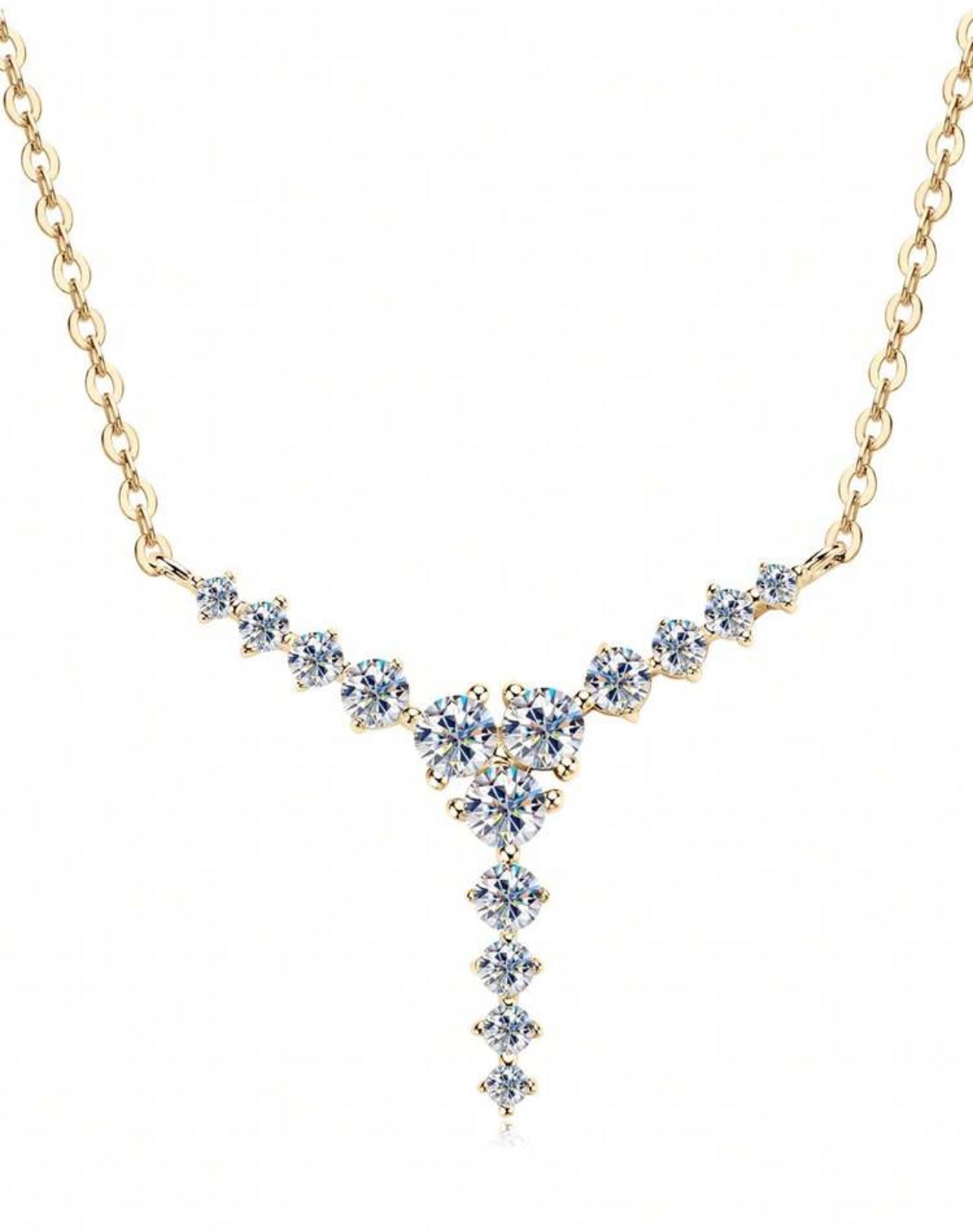 Colar Aurora em Moissanite Clássico cordão Elo Prata 925 Banho de Ouro Dourado 18k