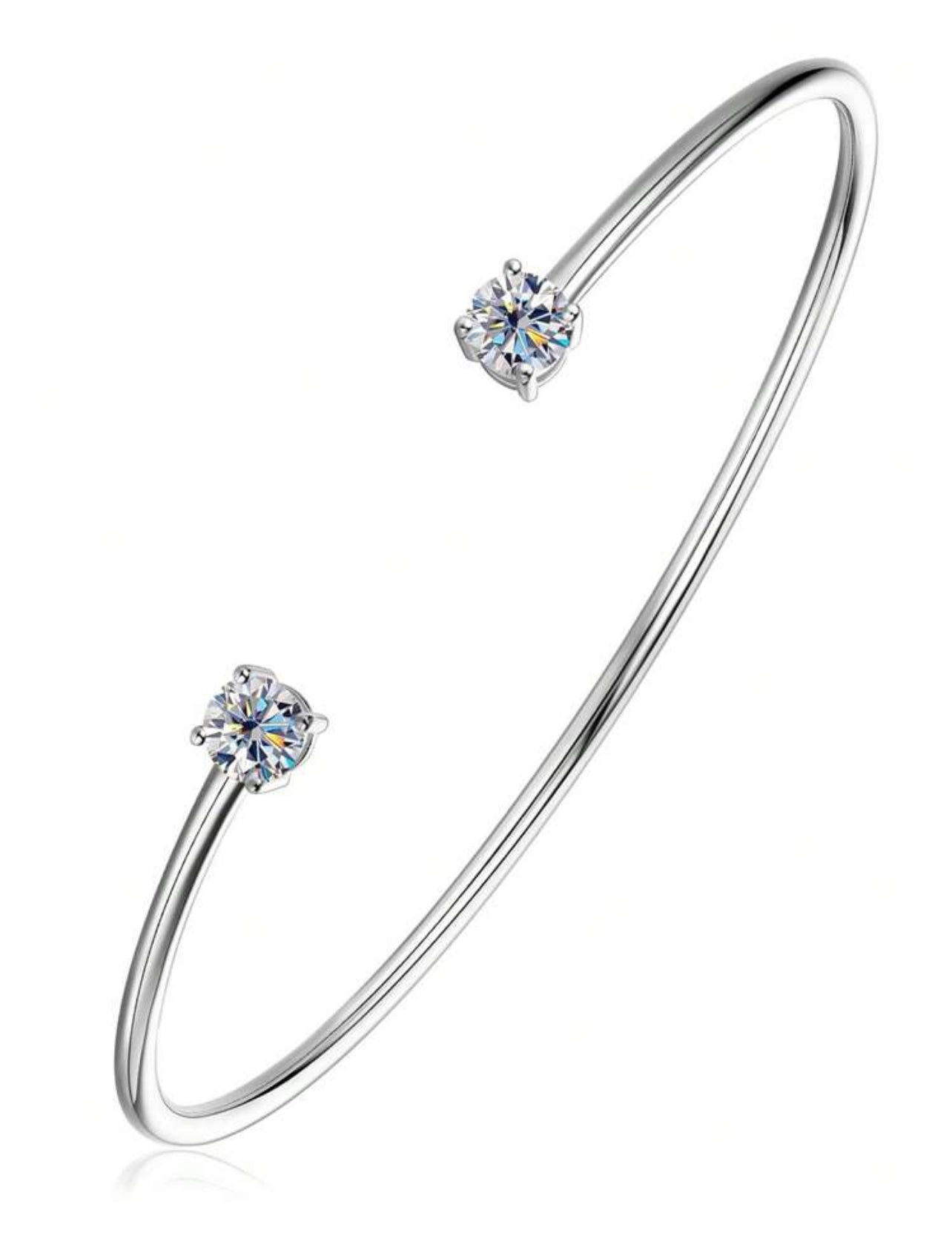 Bracelete Ponto de Luz Encapado Lumiére Moissanite Clássico Prata 925 Banho de Ouro 18 k Branco