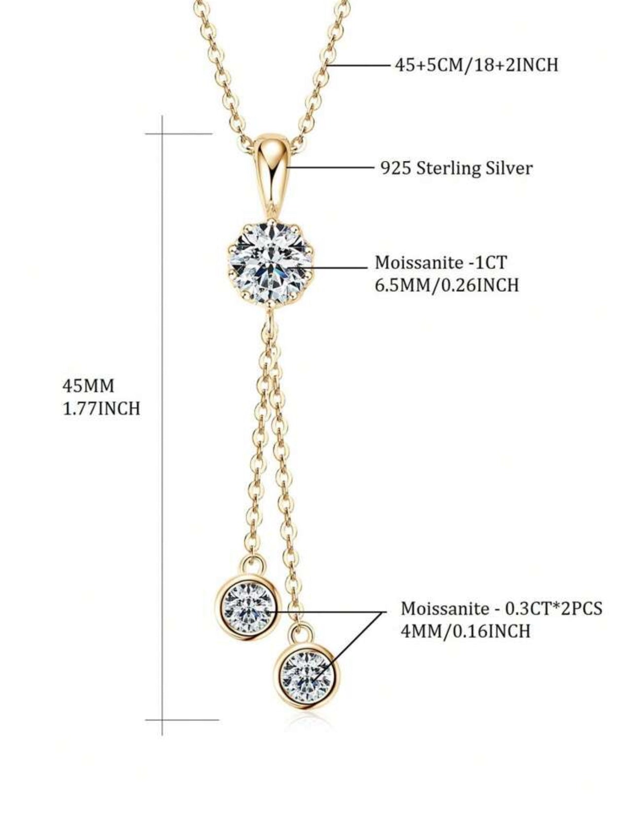 Colar Gravatinha Moissanite Clássico cordão Elo Prata 925 Banho de Ouro 18 k Dourado