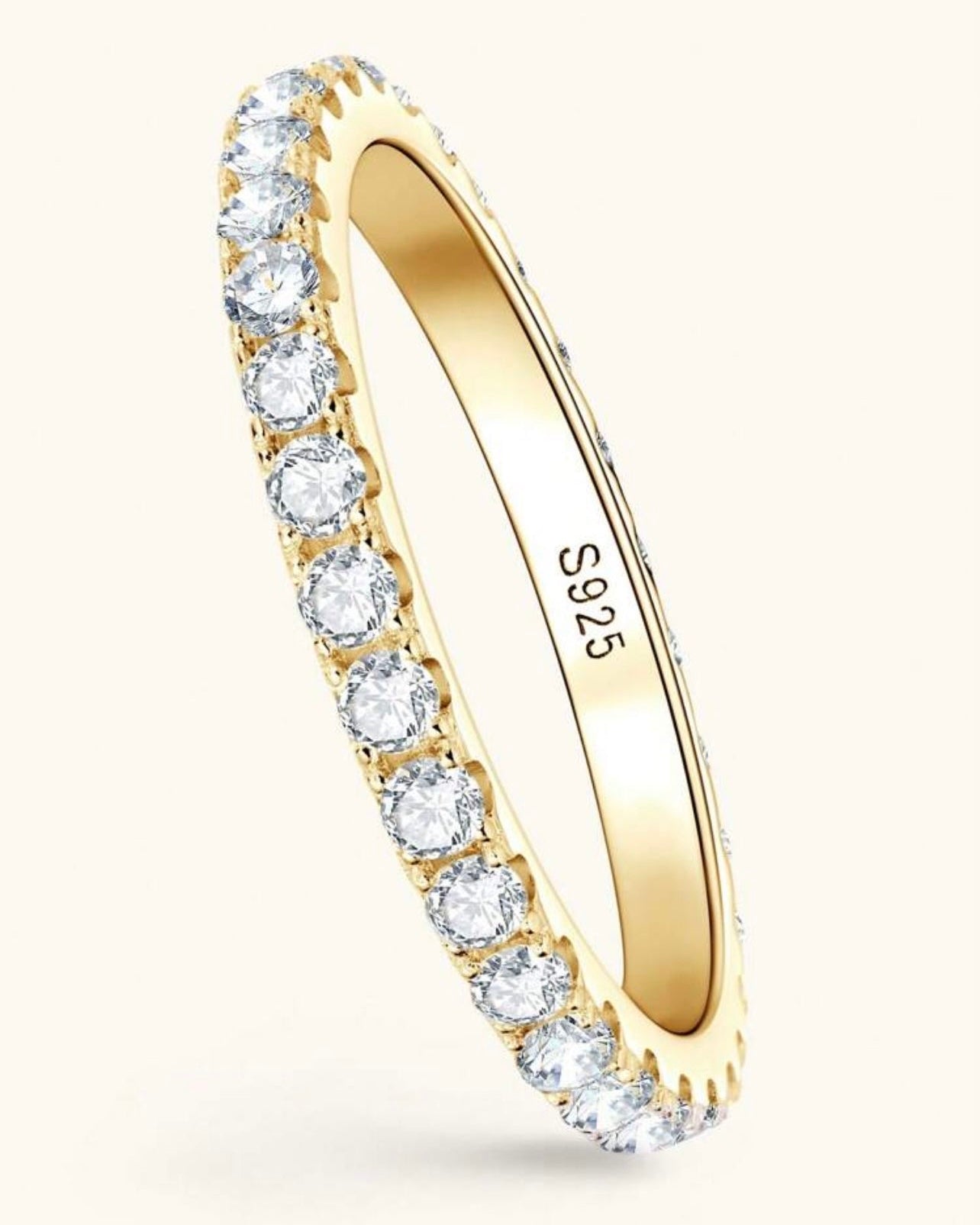 Aliança Completa 2mm com Moissanite Cor D de Corte Redondo de 2mm para Mulheres, Anel de Prata 925 Prata Banho de Ouro 18K , Certificado GRA Moissanite de 2mm