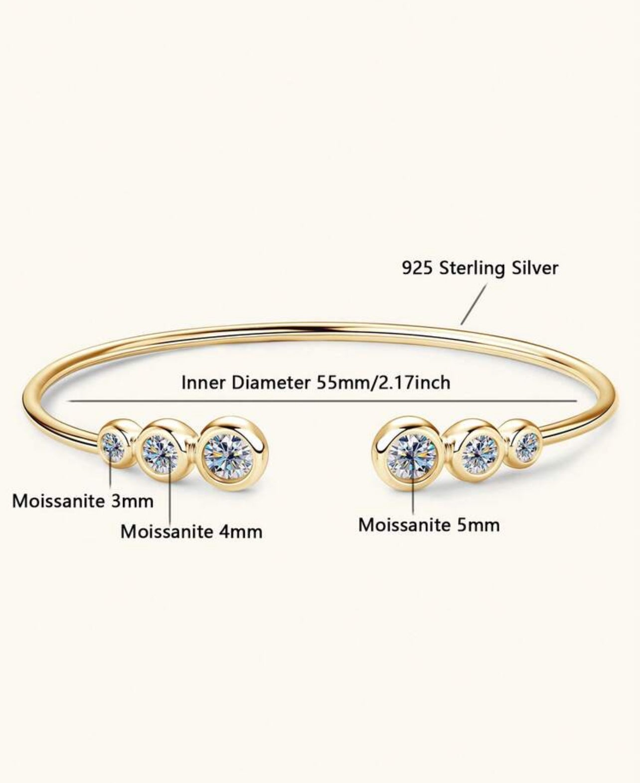 Bracelete Ponto de Luz Encapado Aurora Moissanite Clássico Prata 925 Banho de Ouro 18 k Dourado