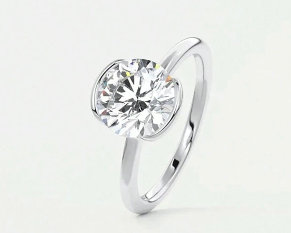 Anel Solitário - Em Moissanite em Prata 925 - 1 ct 6,5 mm Certificado GRA