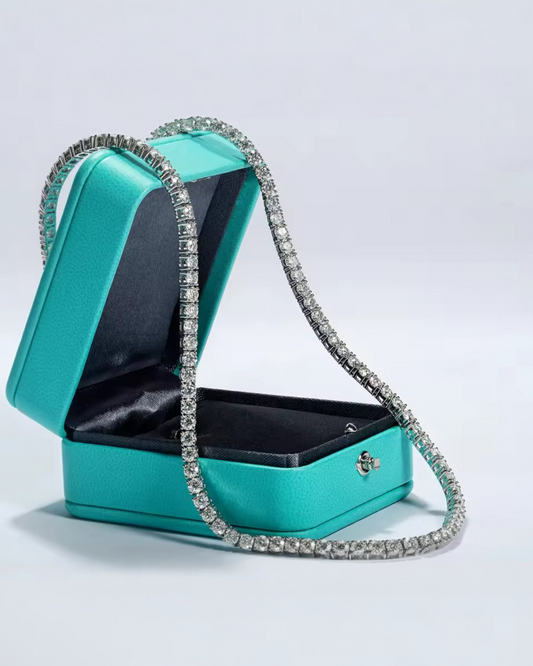 Colar Riviera Moissanite Prata 925 Banho de Ouro Branco 18k