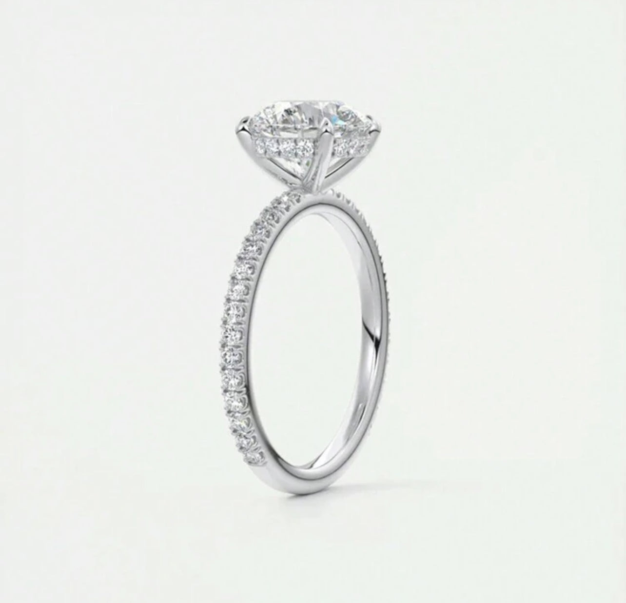 Anel Solitário Cravejado - Em Diamantes Moissanite em Prata 925 - 2 Ct (8 mm) - Certificado GRA
