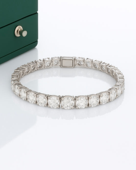 Pulseira Riviera Moissanite Clássico 5 mm Prata 925 Banho de Ouro 18k Branco