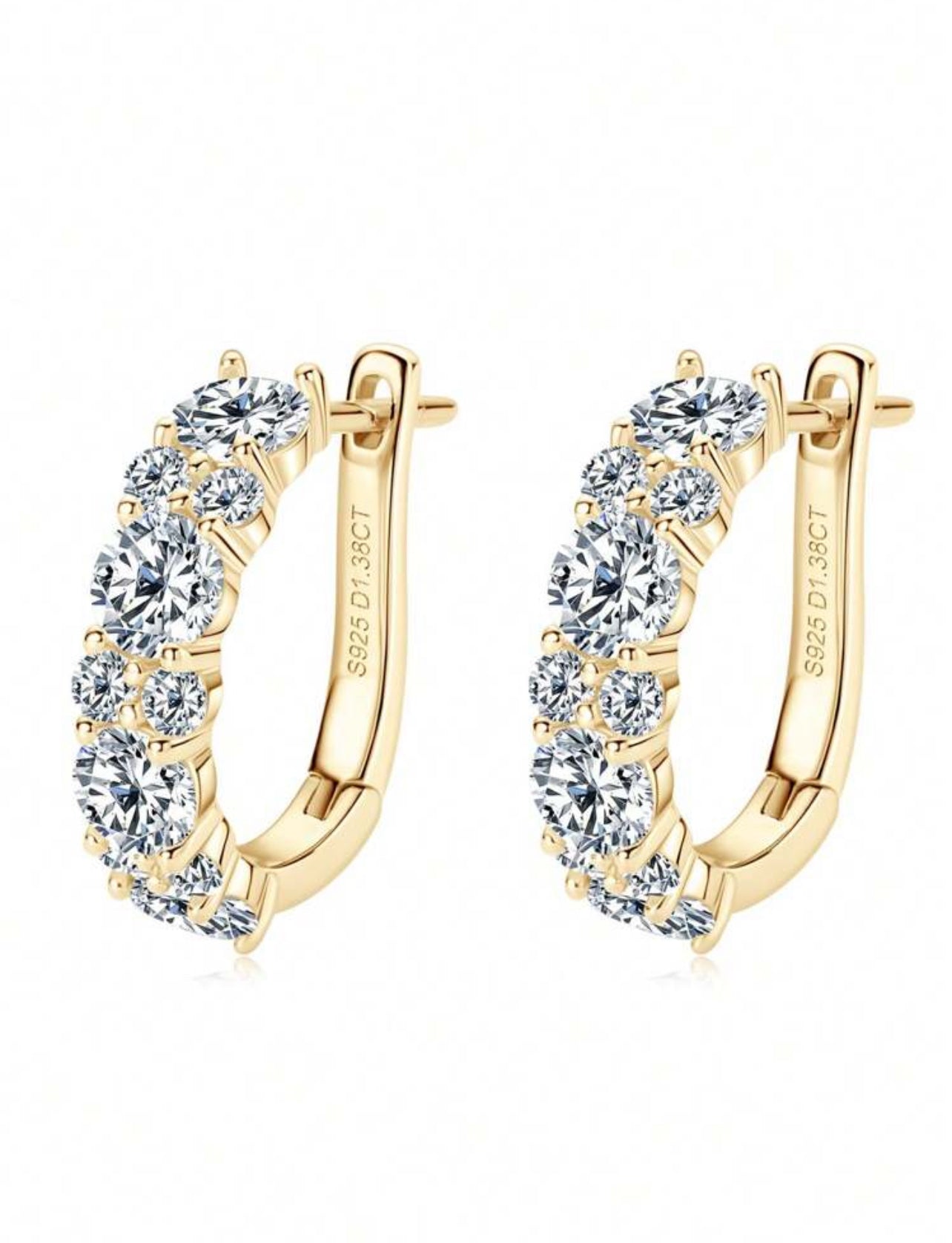 1 Par de Brincos Aurora Moissanita para Mulheres Prata 925 com Banho em ouro Dourado 18k Corte Redondo de 4mm e 2mm Brincos Argola de Moissanita